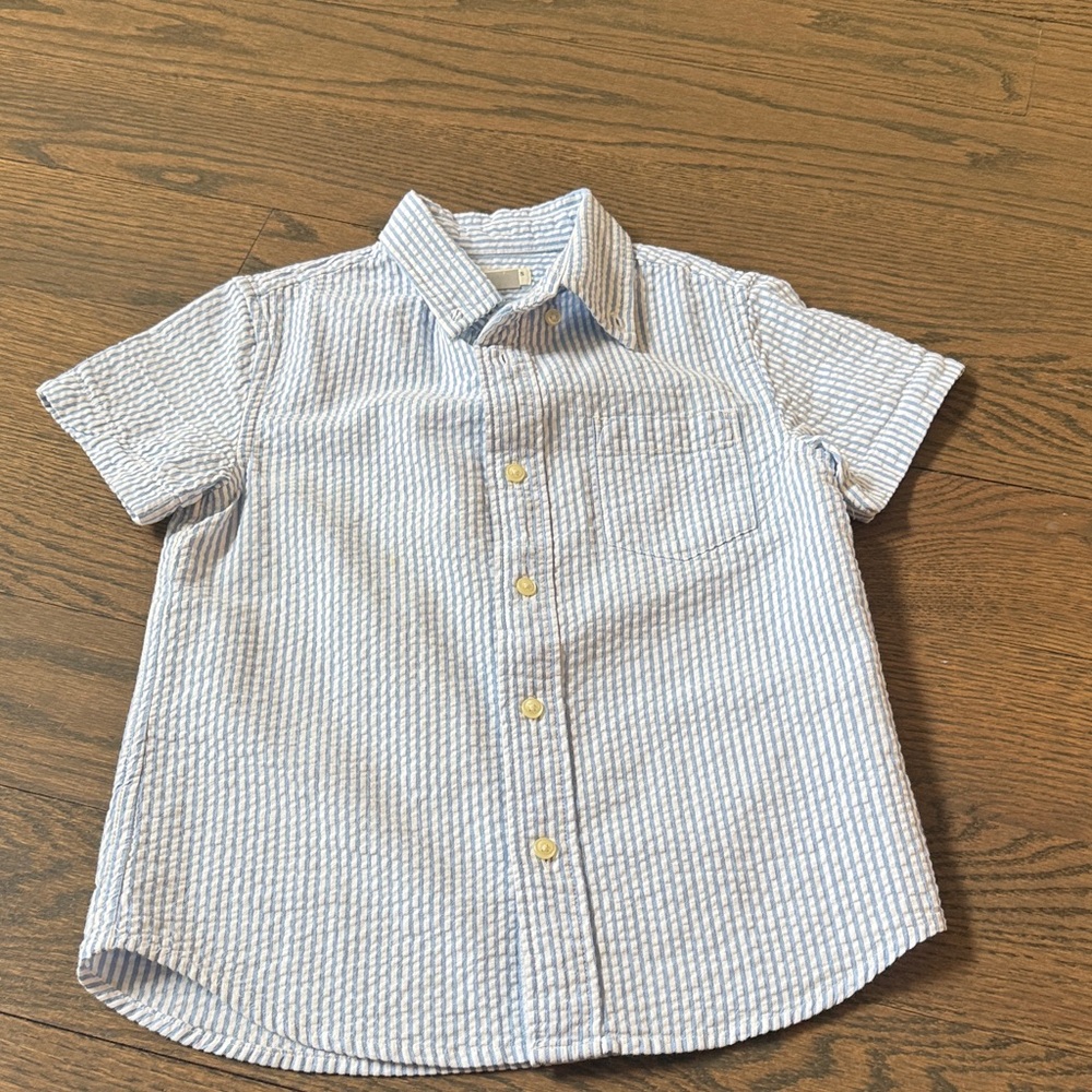 Crewcuts Blue & White Seersucker Short-Sleeve Button-Down Shirt